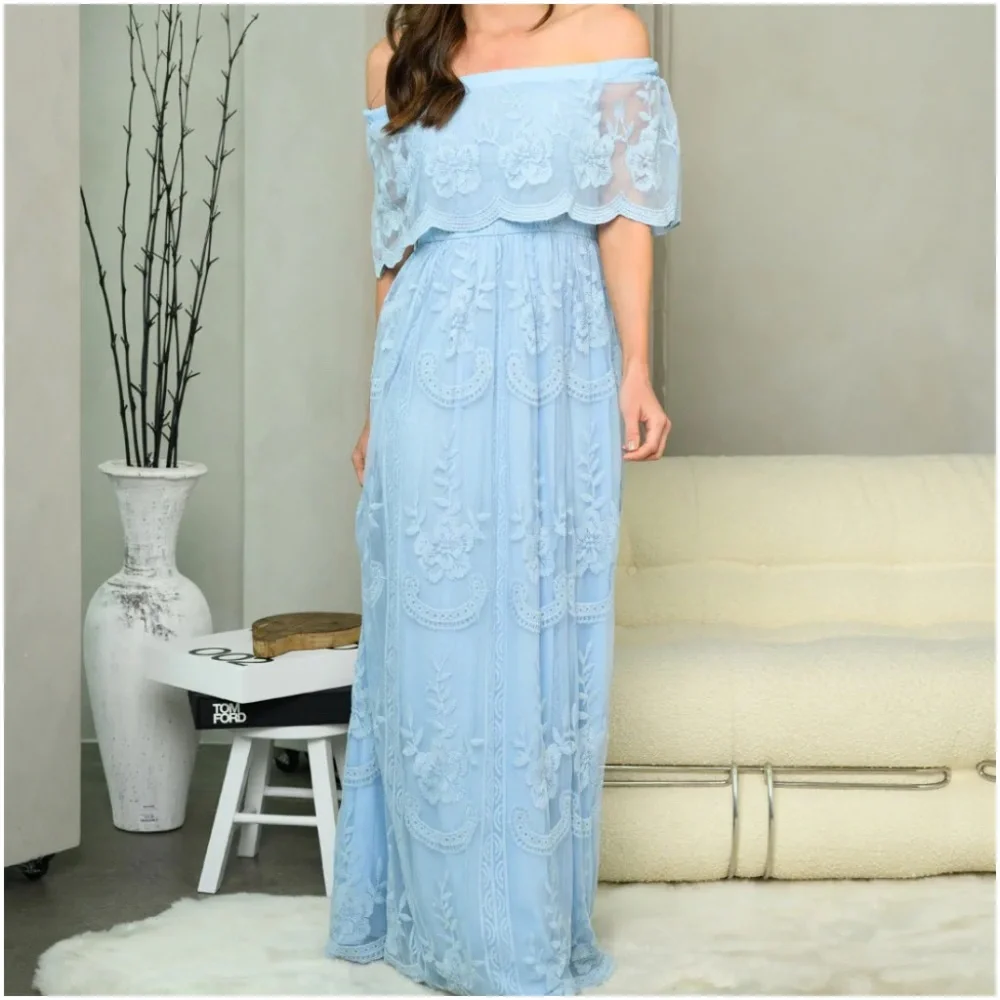 OFF SHOULDER ALL OVER LACE MAXI DRESS - Picture 2 of 4